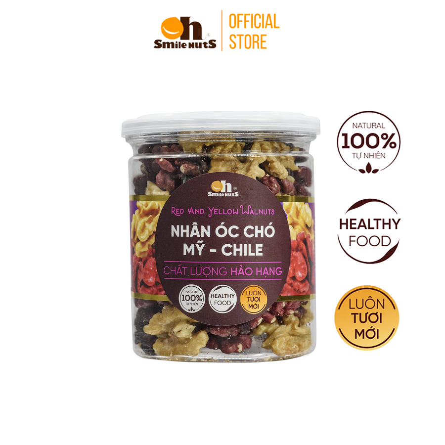 Mix 2 loại Nhân Óc Chó Đỏ Mỹ và Nhân óc chó Vàng Oh Smilenuts _ Trọng lượng 200g/400g _ Nhân Óc Chó Đỏ Mỹ - Nhân óc chó Vàng Chile tươi ngon, vị ngọt, nhân dày, vị béo không đắng, chát, hàng mới chất lượng _ phù hợp với phụ nữa mang thai