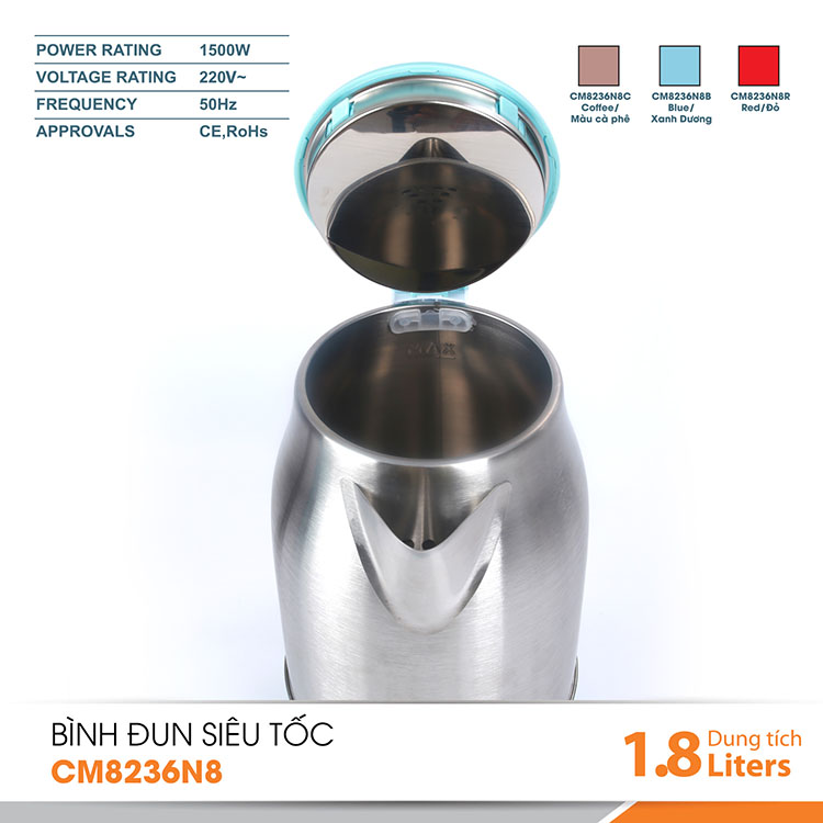 Bình đun siêu tốc Comet 1.8L CM8236N8 -Hàng chính hãng