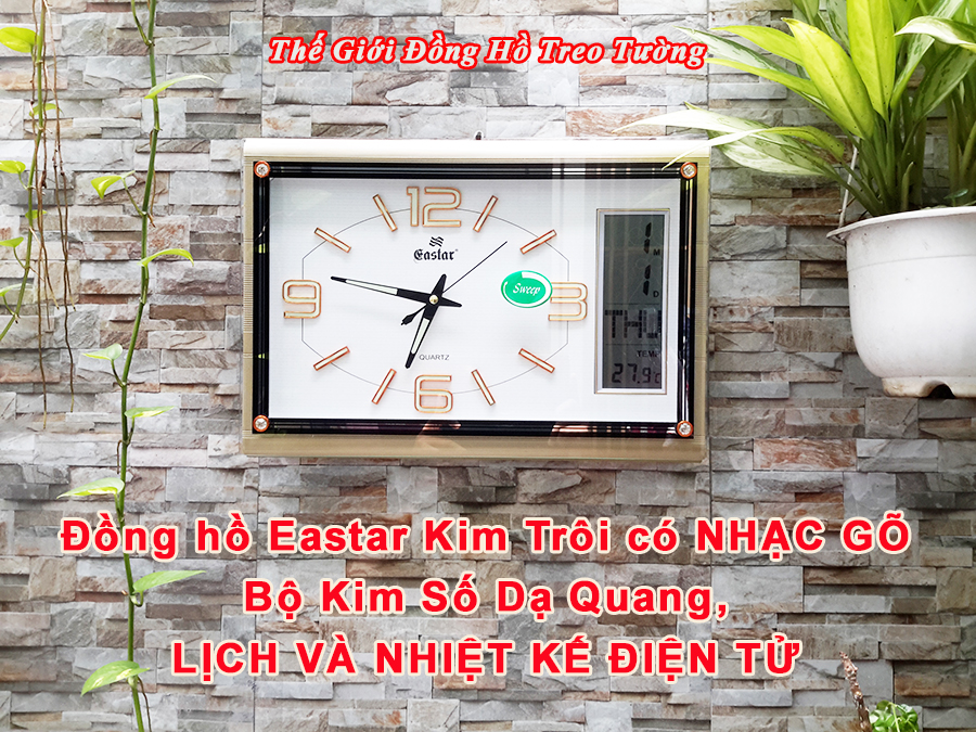 Đồng hồ EASTAR KIM TRÔI DẠ QUANG Có NHẠC GÕ Báo Giờ - LỊCH VẠN NIÊN và NHIỆT KẾ - Mặt Trắng Kim Đen DẠ QUANG - Tặng Pin Maxell