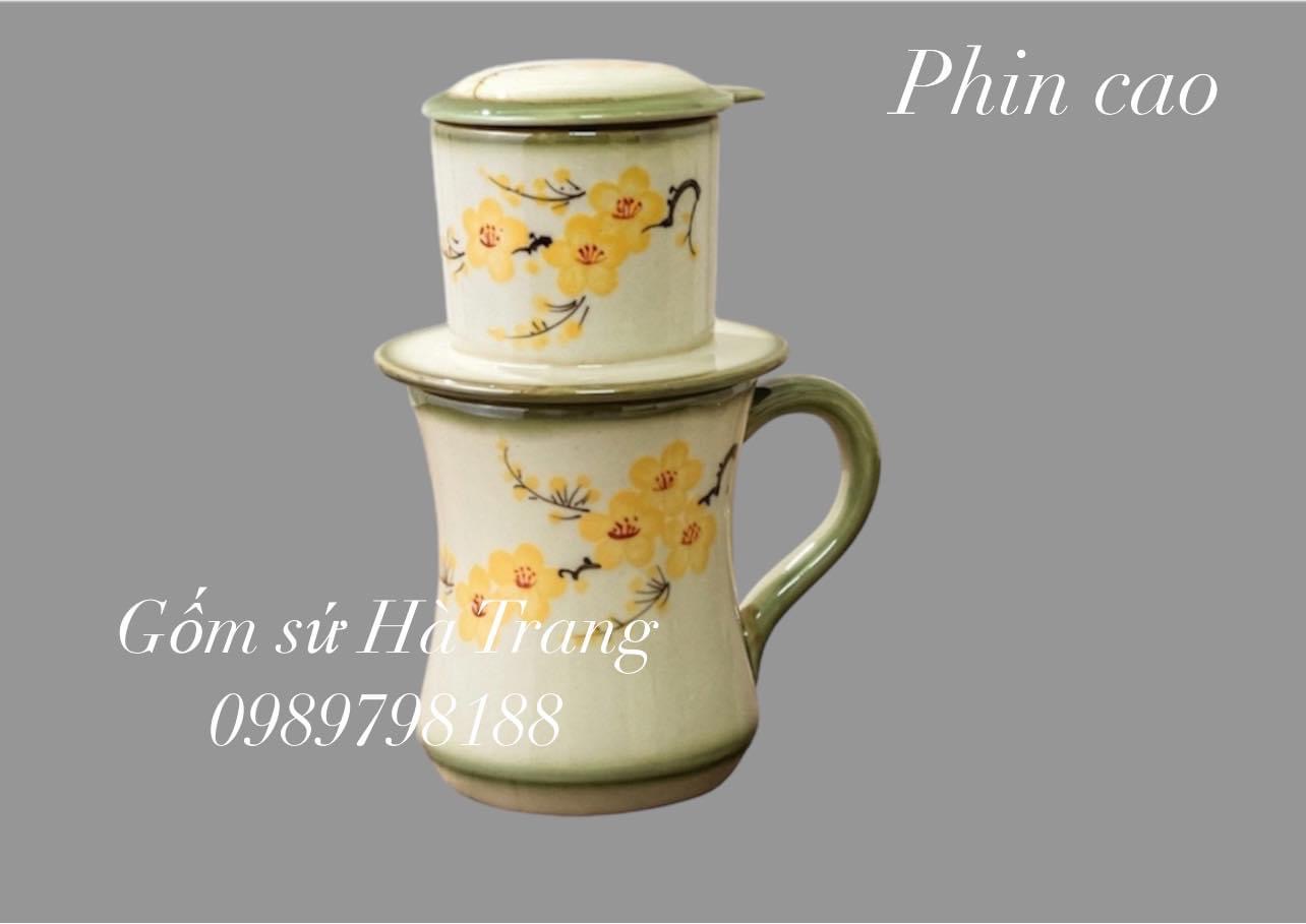 Phin pha cafe cốc lọc trà gốm sứ Bát Tràng cao cấp vẽ mai vàng