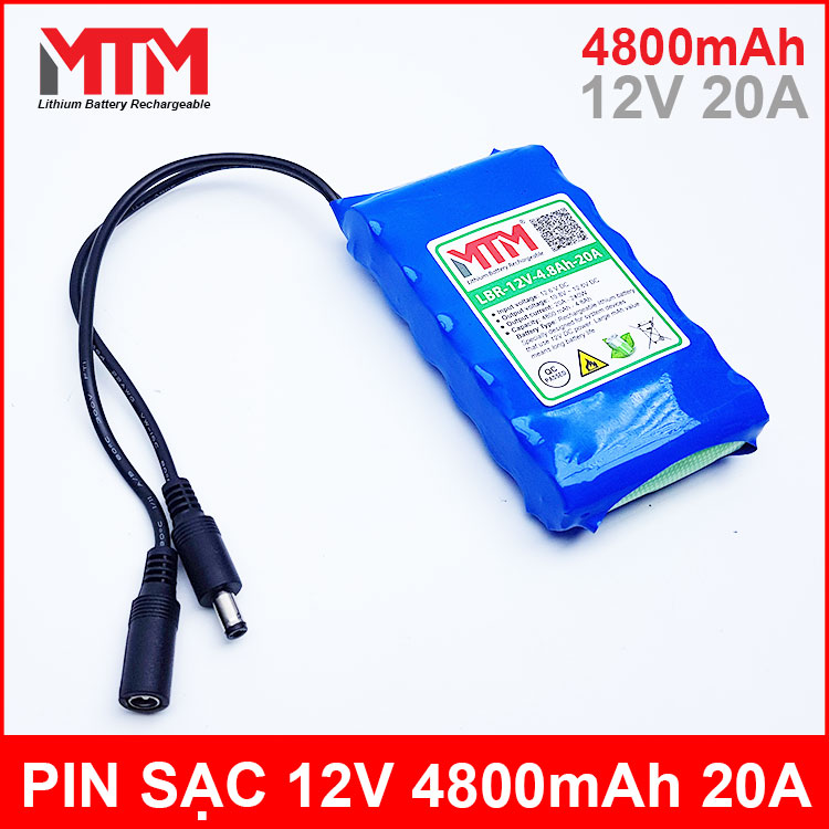 Pin sạc lithium 12V 4800mAh 3S chịu tải 20A MTM kèm sạc chính hãng