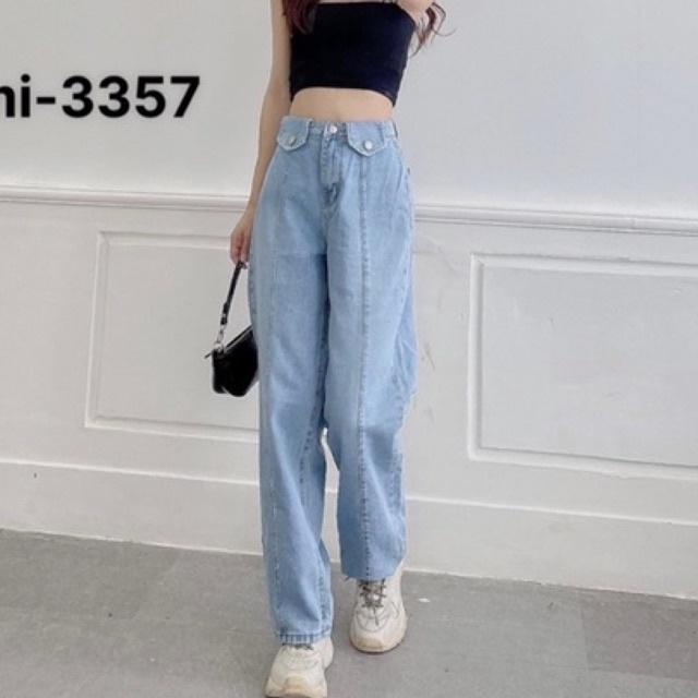 Quần Jeans Nữ, Quần Bò Nữ Aiori Ống Rộng Cạp Cao Nắp Túi Kiểu Bò Suông Phong Cách Thời Trang Hàn Quốc_3357