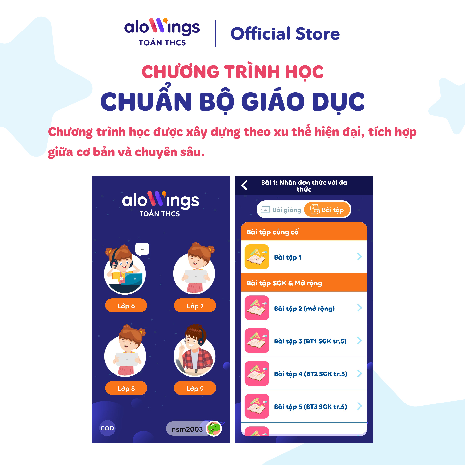 Combo Mã kích hoạt app học Toán và Tiếng Anh dành cho học sinh Cấp 2 Học trực tuyến trên ứng dụng ALOWINGS sử dụng trên toàn quốc