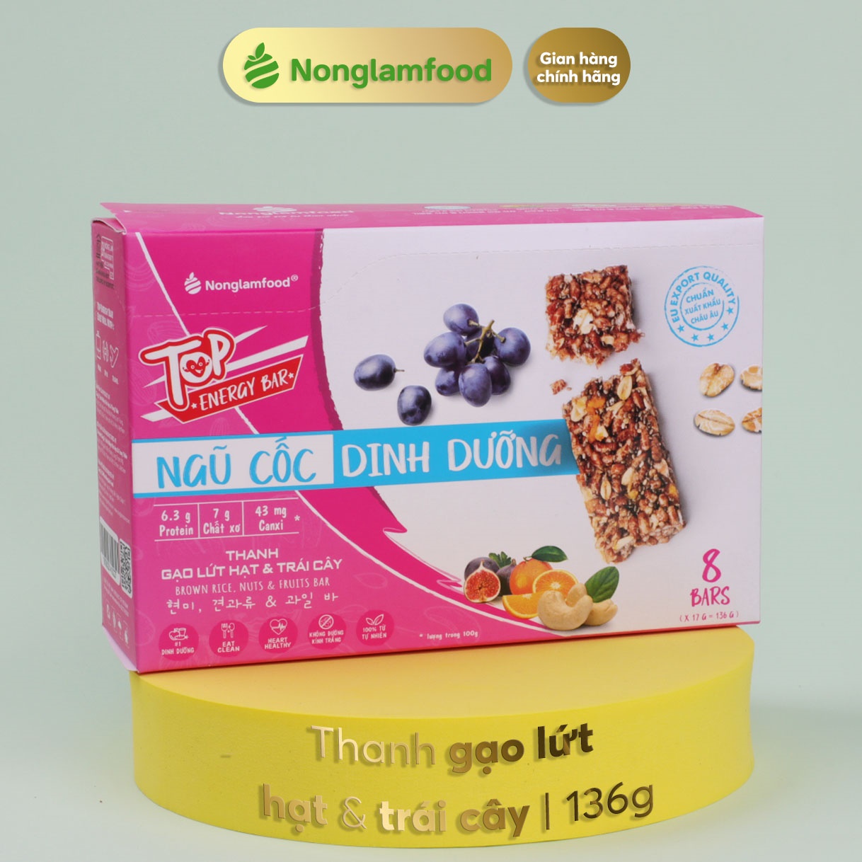 [HEALTHY] Combo 4 hộp thanh Gạo lứt Ngũ cốc 2 vị (Chà bông/ Trái cây) Nonglamfood Hộp 136g 8 thanh | Ăn kiêng | Cải thiện vóc dáng | Eat Clean