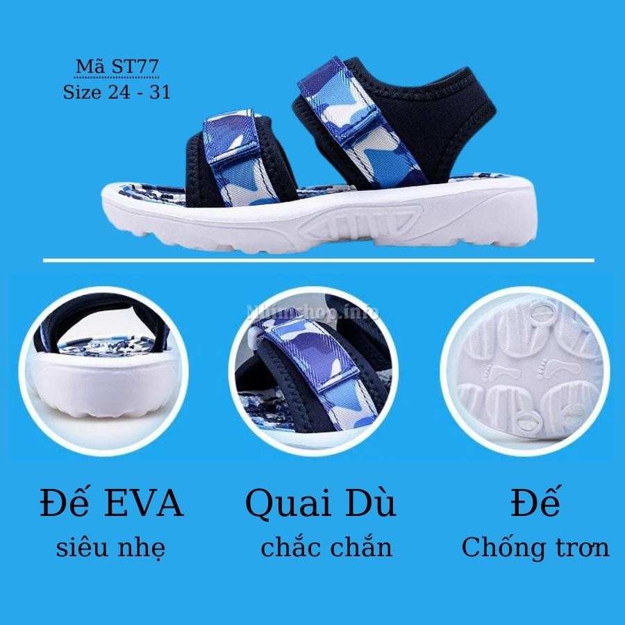 Dép quai hậu xăng đan cao cấp cho bé trai 2, 3, 4, 5, 6 tuổi quai dán thời trang siêu nhẹ chống trơn trượt phù hợp cho trẻ em đi học đi biển phong cách Hàn Quốc ST77