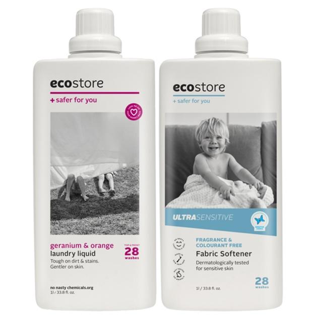 Ecostore Combo Nước giặt hương cam và hoa phong lữ + Nước xả dành cho da nhạy cảm 1000ml/ chai