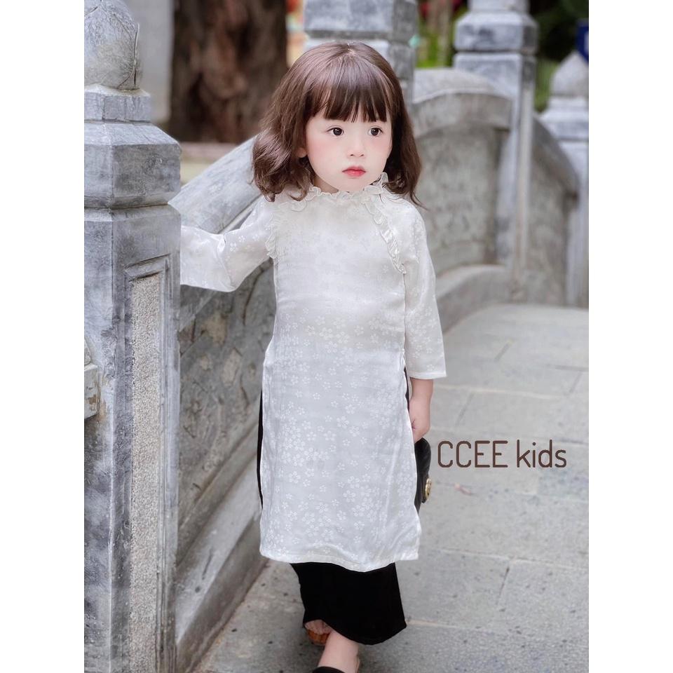 Bộ Áo Dài Gấm Hoa Quần Dài Đen Cho Bé Gái Size 10-18kg