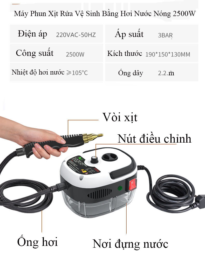 Máy Phun Xịt Rửa Vệ Sinh Hơi Nước Nóng Công Suất 2500W