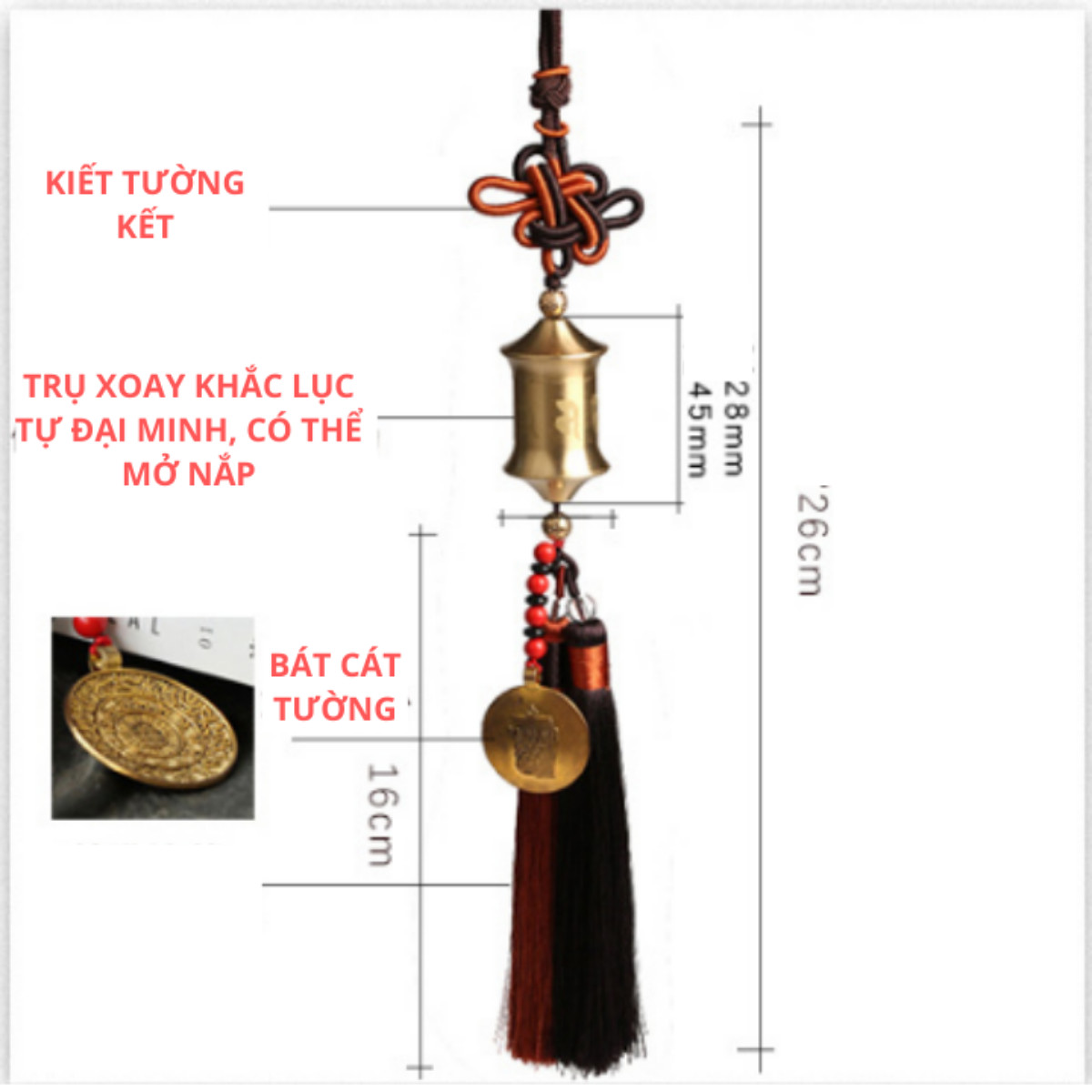 Khánh treo lục tự may mắn, bình an, khánh treo phong thuỷ MTX-19