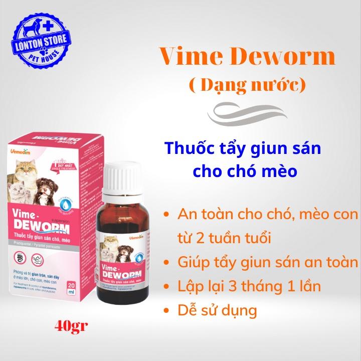 Dung dịch Vime-Deworm , phòng giun sán cho chó con, mèo con, chai 20ml