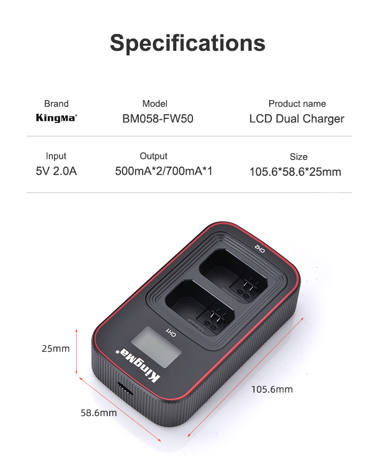 BỘ 1 PIN 1 SẠC ĐÔI VER 3 KINGMA CHO SONY NP-FW50 - HÀNG CHÍNH HÃNG