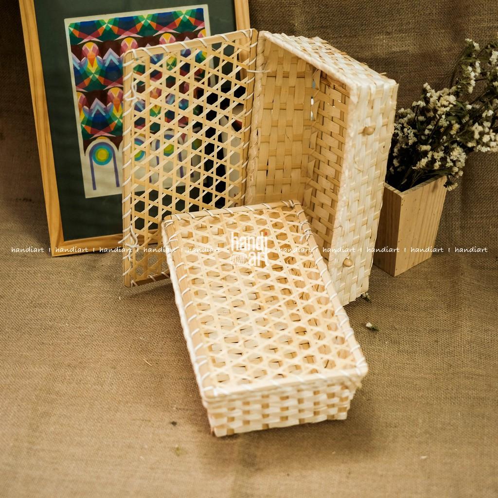 Hộp tre đan có quai - hộp tre đan hình chữ nhật - Woven bamboo box