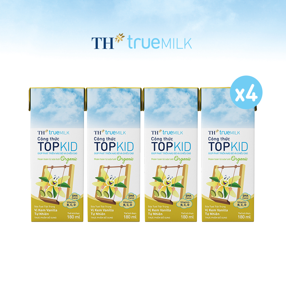 4 Lốc sữa tươi tiệt trùng TOPKID kem vanilla tự nhiên TH True Milk 180ml (180ml x 4 hộp)
