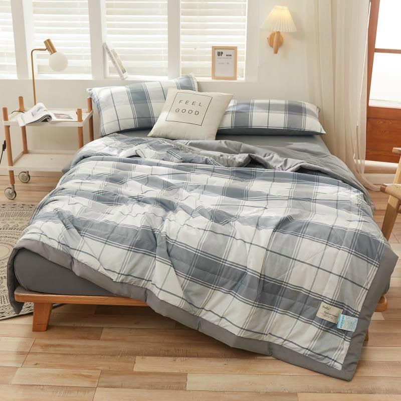 Bộ chăn ga gối Cotton Tici Kẻ M2T bedding miễn phí bo chun drap ga giường - Chăn mền kèm ruột