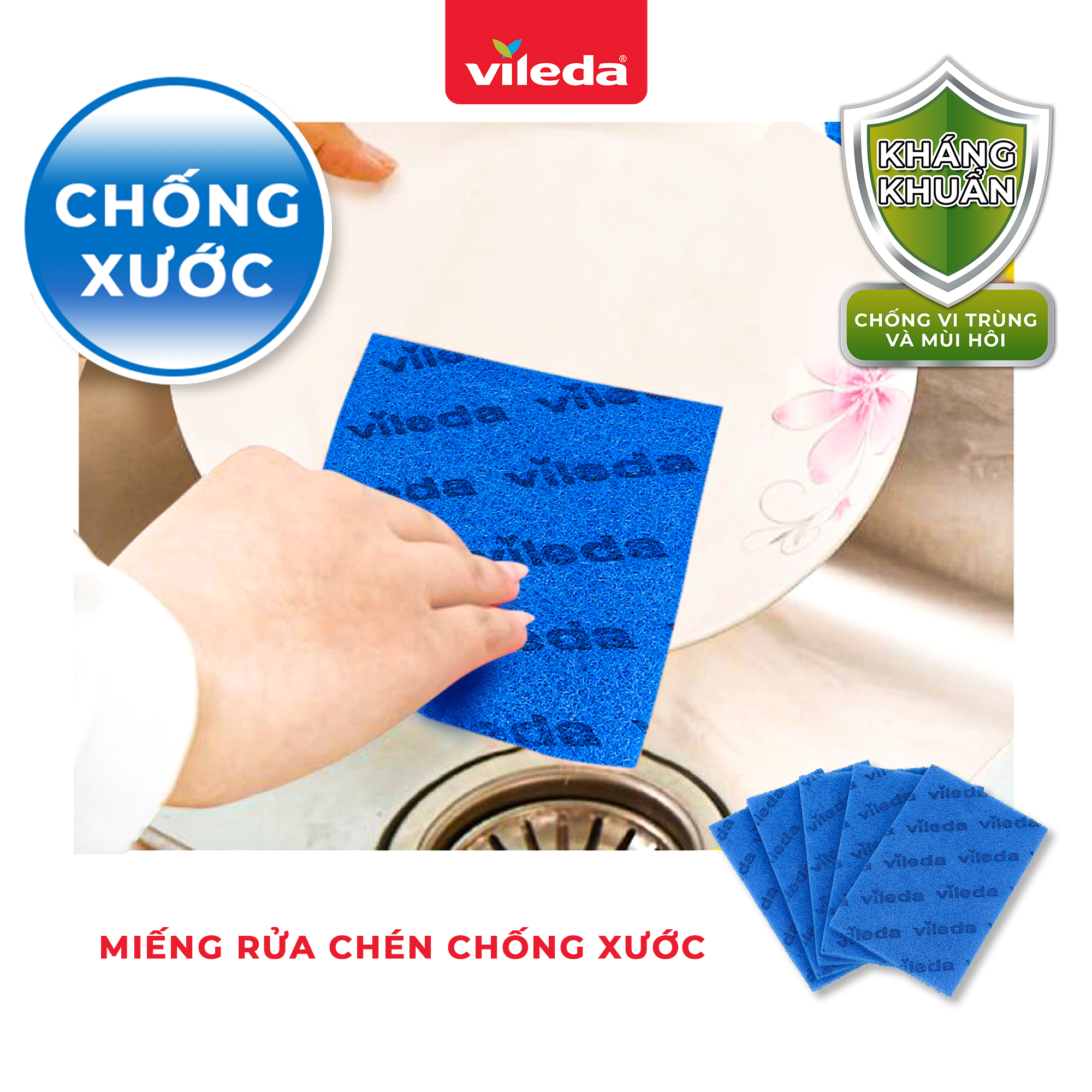 Miếng rửa chén chống xước nhà bếp VILEDA gói 5 miếng loại cứng, không rách, không mủn - TSU156167