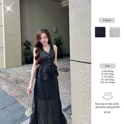 Đầm Maxi Ruzimay Chấm Bi Voan Áo Váy Rời Dáng Dài R1200