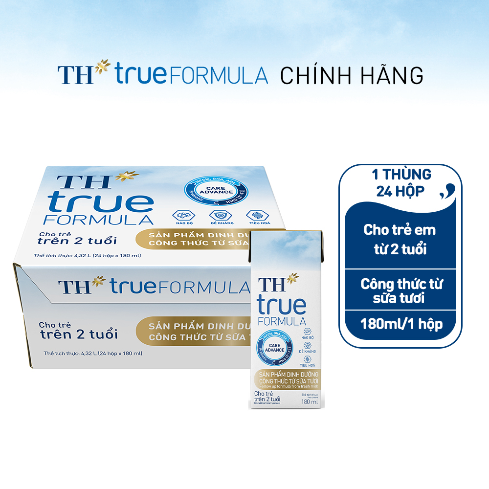 Thùng 24 hộp sản phẩm dinh dưỡng công thức sữa tươi TH True Formula 180ml (180ml x 24)