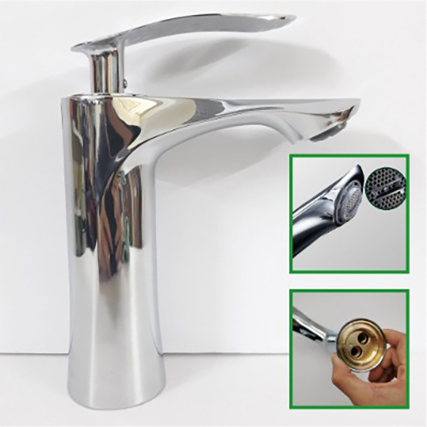Vòi lavabo, bồn rửa mặt nóng lạnh kiểu dáng lá liễu bằng đồng mạ inox 20cm dành cho bàn đá - Đủ dây