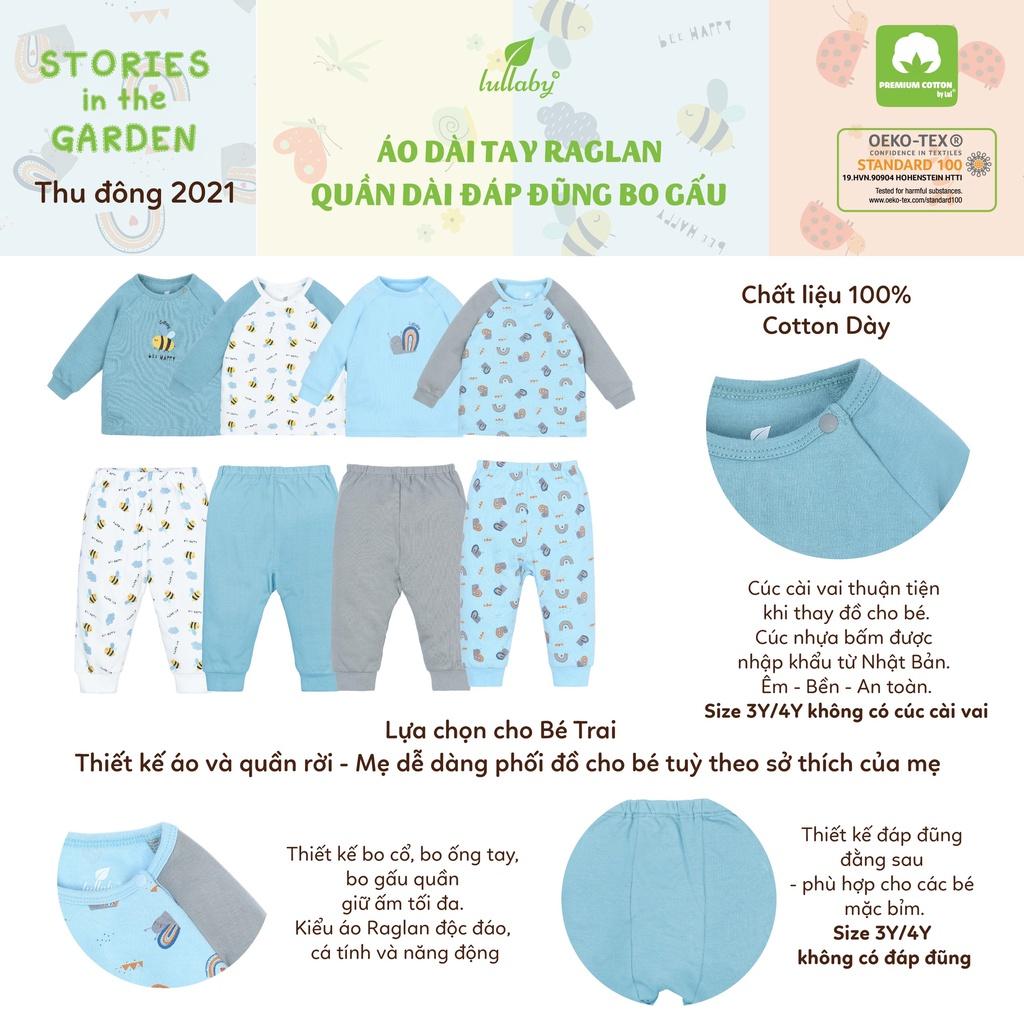 Bộ quần áo dài tay cotton dày bé trai Lullaby NH673P, bộ thu đông cao cấp chính hãng