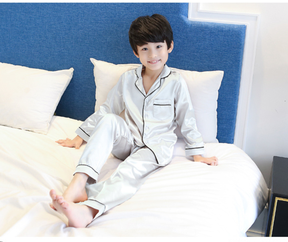 Bộ quần áo ngủ pijama dài tay lụa cao cấp size đại cho bé trai từ 13 kg đến 40 kg