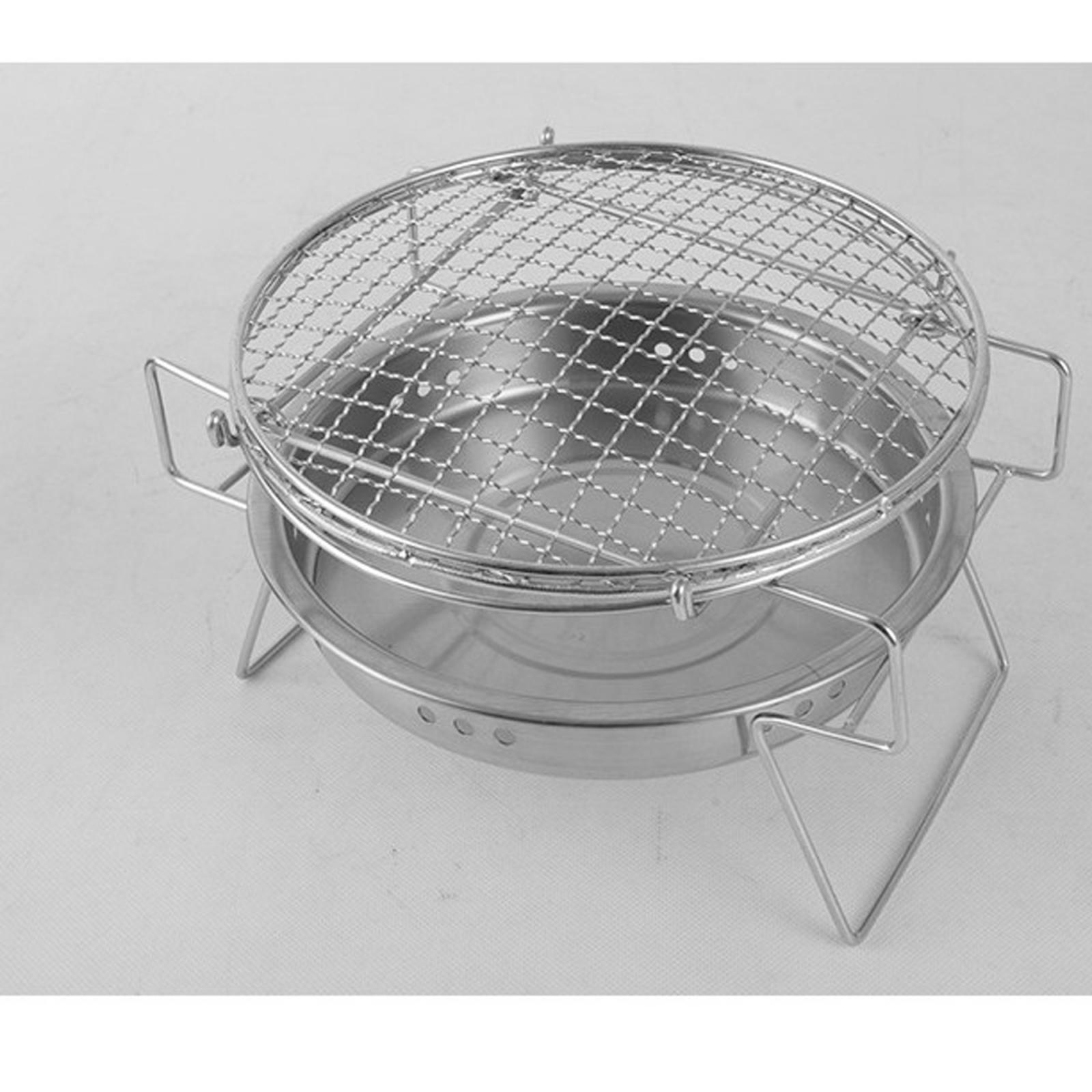 Outdoor Stainless Steel BBQ Grill Charcoal Rack Grate Mini Round Grill Portable Camping Pot Baking Cooking Grill Barbecue Wire Mesh Wood Coal Stove