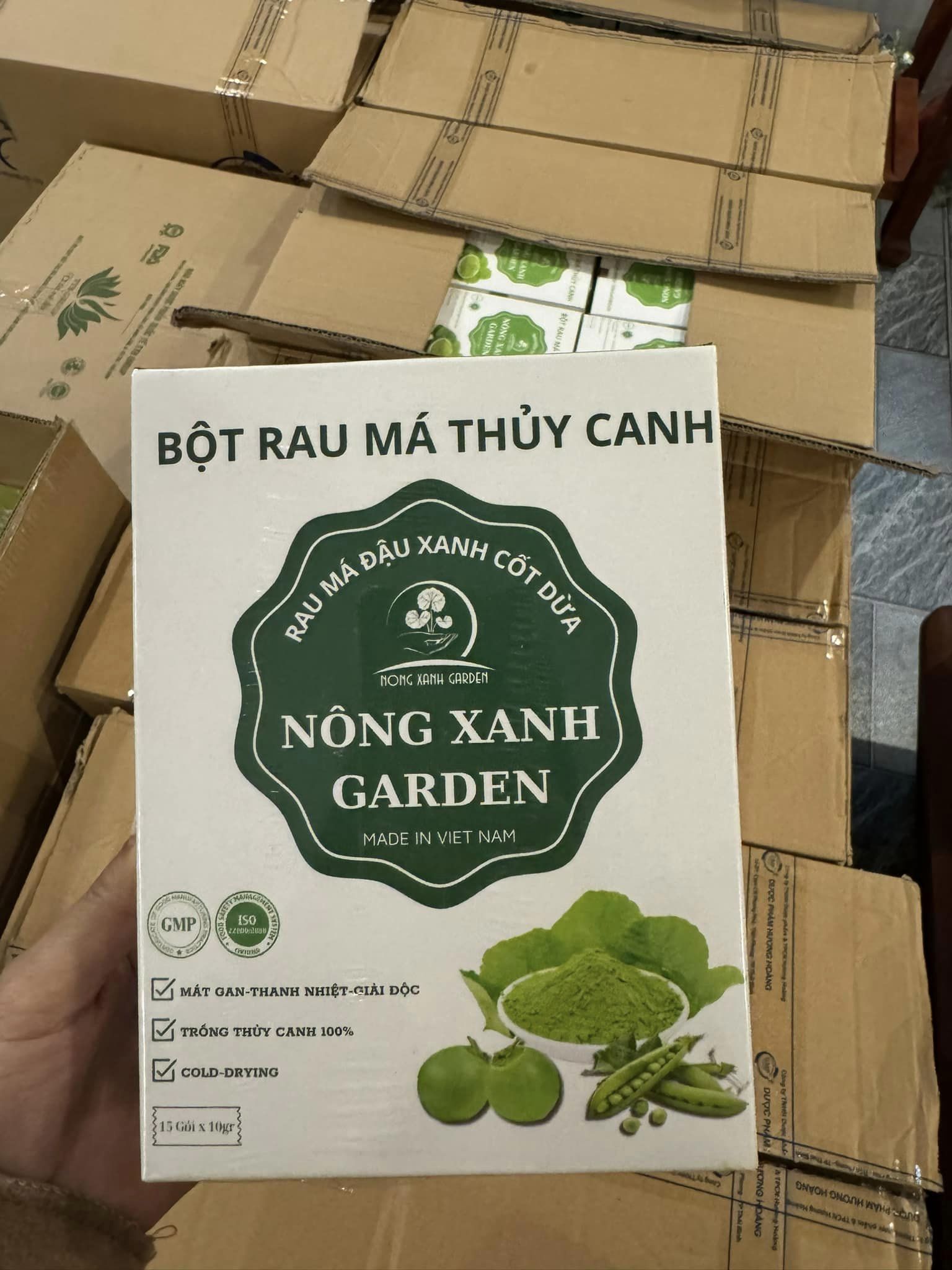 Nông Xanh Garden Bột Rau Má Thủy Canh Đậu Xanh Cốt Dừa Hộp 15 gói (10gram/1 gói) hòa tan uống liền, dễ uống, thanh nhiệt