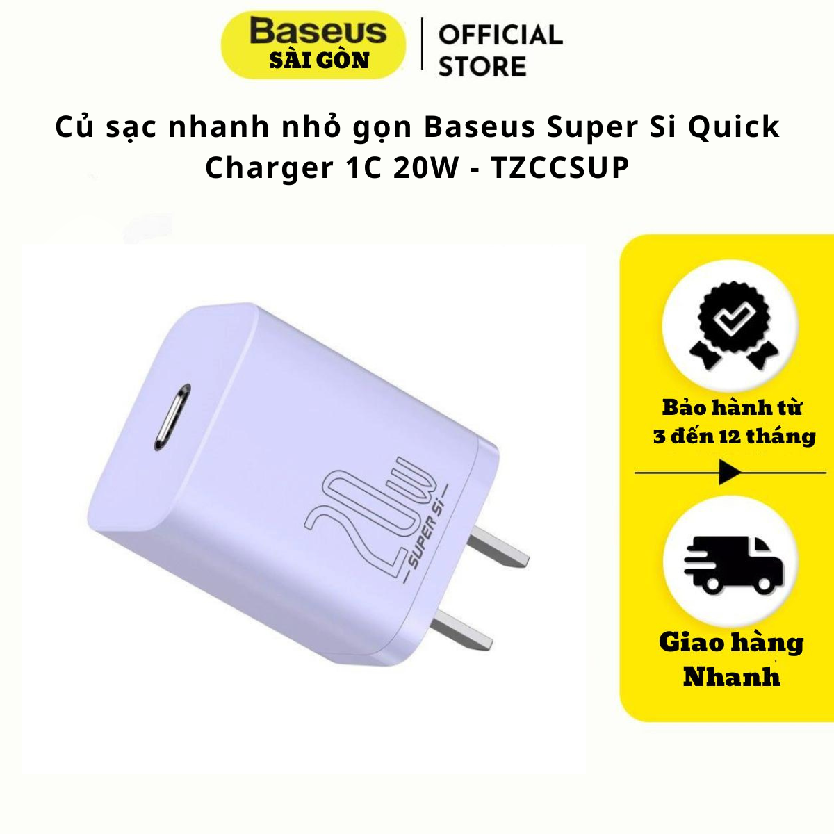 Củ sạc nhanh nhỏ gọn Baseus Super Si Quick Charger 1C 20W CCSUP- Hàng chính hãng