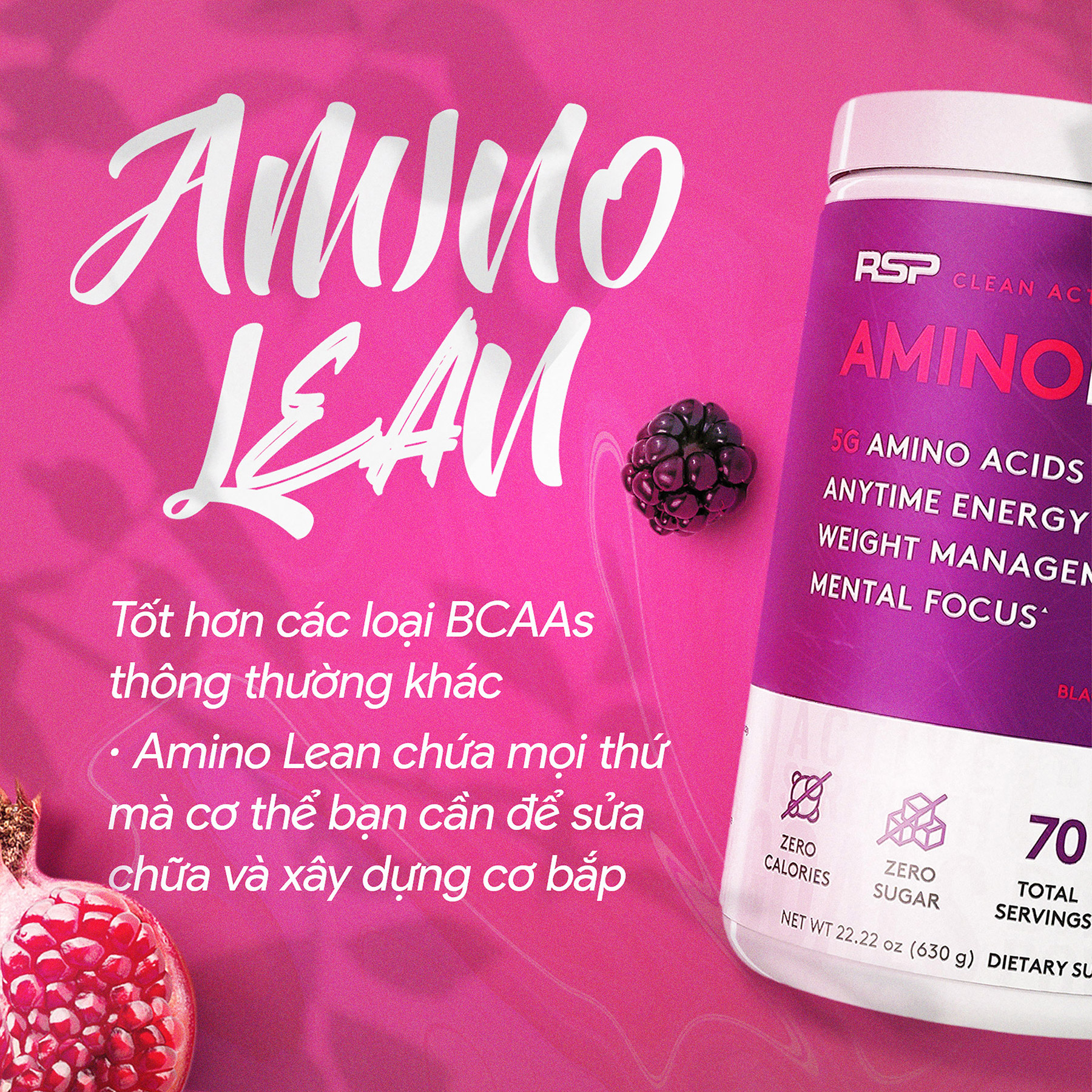 Combo Thực phẩm bổ sung Amino Lean RSP - Tăng cơ - Giảm mỡ - Phục hồi năng lượng - 70 Lần Dùng &amp; Tặng kèm Shaker 600ml (mẫu ngẫu nhiên)