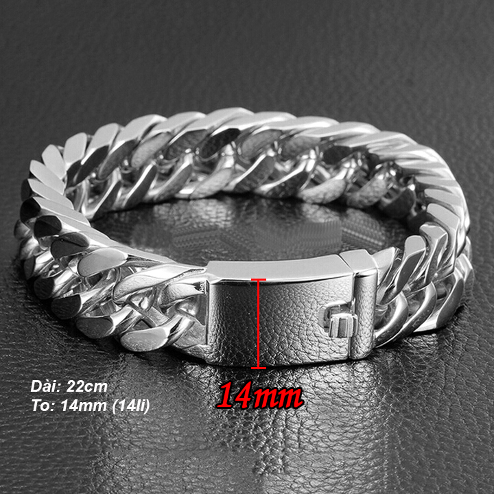 Lắc tay nam kiểu lặc đôi bảng to 14mm MVT023 Không đen không gỉ sét