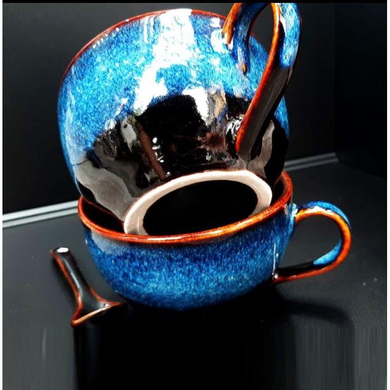 Bộ cốc tách uống cafe, gồm cốc, đĩa kê và thìa - Men hỏa biến cao cấp