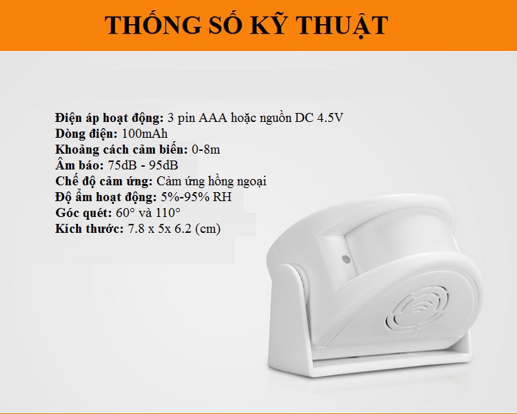 Báo khách cảm biến chuyển động hồng ngoại V3-9913 ( Tặng kèm 03 nút kẹp cao su giữ dây điện )