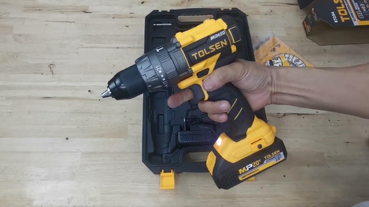 MÁY KHOAN PIN 20V 13MM CÓ BÚA ĐỘNG CƠ KHÔNG CHỔI THAN TOLSEN 87254 - HÀNG CHÍNH HÃNG