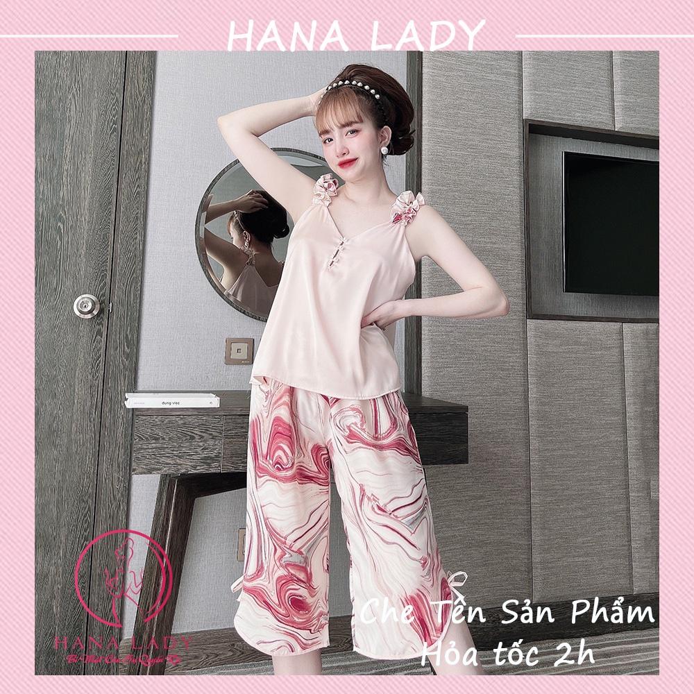 Bộ ngủ hai dây nữ - Pijama lụa mặc nhà họa tiết đáng yêu VN479