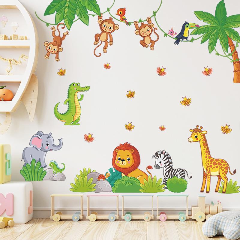 Decal Dán Tường Rừng Động Vật Decal Dán Tường Hươu Cao Cổ Voi Khỉ Trang Trí Treo Tường Phòng Ngủ Trẻ Em Đi Nhà Trẻ Phòng Khách