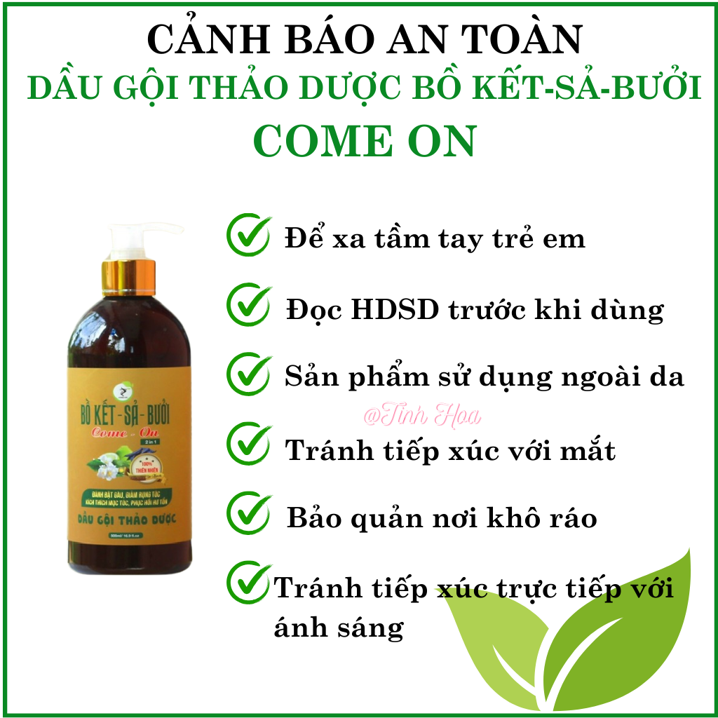 Dầu gội thảo dược bồ kết sả bưởi Come On chai 500ml dầu gội ngăn ngừa rụng tóc dưỡng tóc chắc khỏe