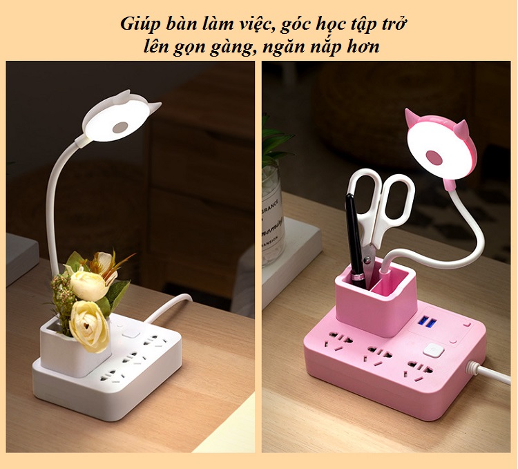 Ổ cắm điện đa năng kiêm hộp đựng bút và đèn bàn có điều khiển từ xa T3