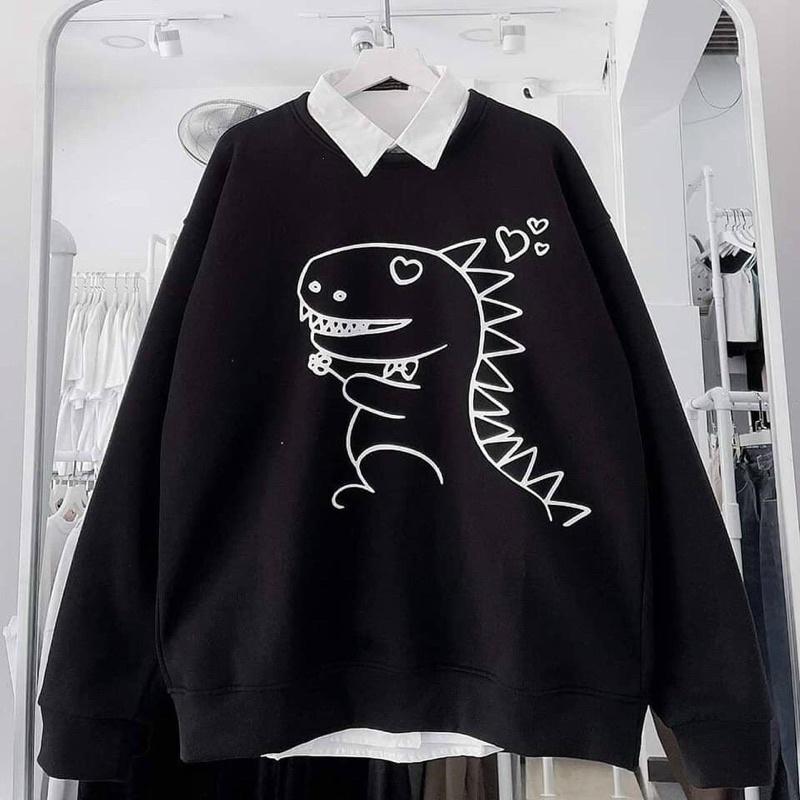 Áo sweater nam nữ nỉ bông qc dày dặn form rộng tay phồng chuôi đầu tay bí unisex in KHỦNG LONG