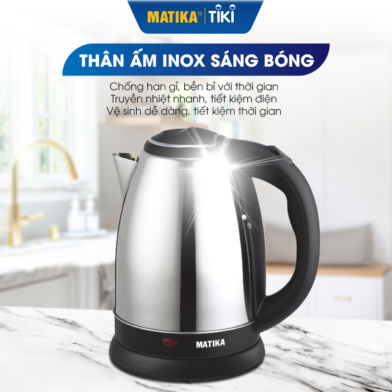 Ấm Siêu Tốc MATIKA Inox 1.5L MTK-15 - Hàng chính hãng