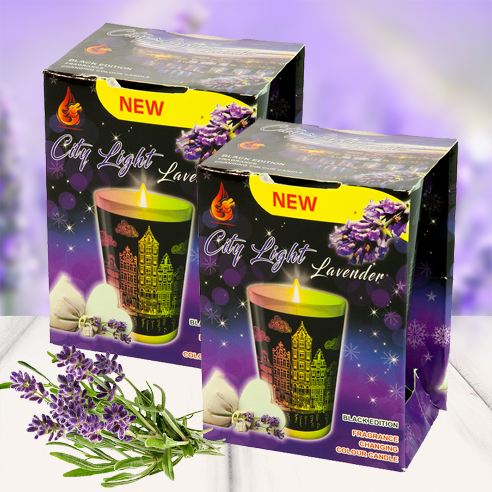 Combo 2 ly nến thơm tinh dầu đổi màu Golden Dragon City Light Lavender 140g - hoa oải hương, nến trang trí, thơm phòng, thư giãn, hỗ trợ khử mùi