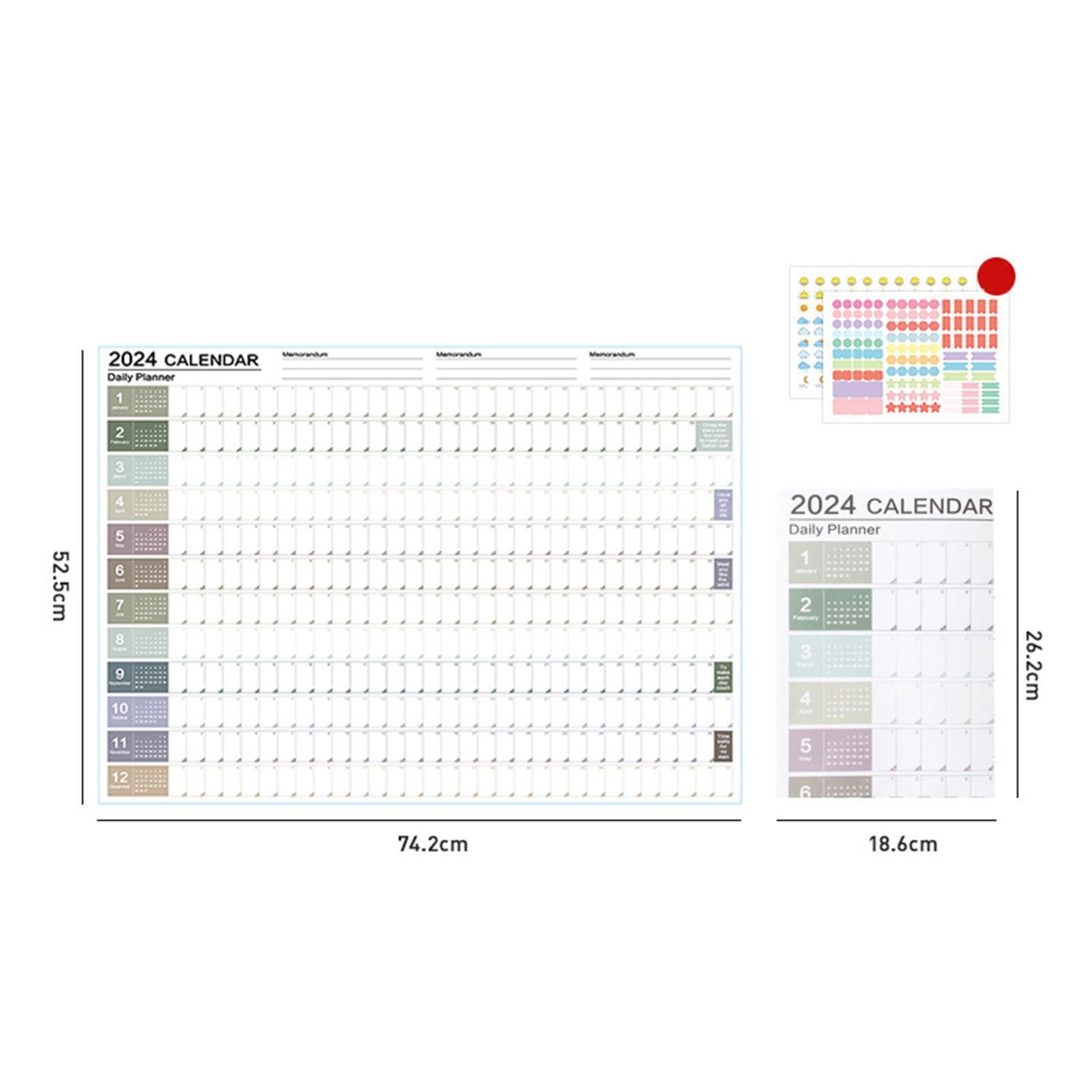 Wall Hanging Calendar Yearly Calendar Planner 2024 Memo Pad Daily Schedule Planner Sheet Foldable Annual Poster for Classroom Special Events