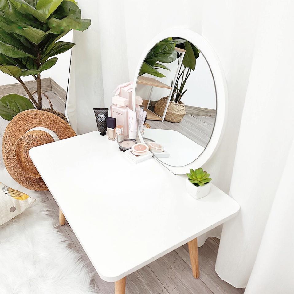 Bàn trang điểm bệt có gương phong cách bắc âu ̣̣̣̣̣̣chân gỗ tự nhiên