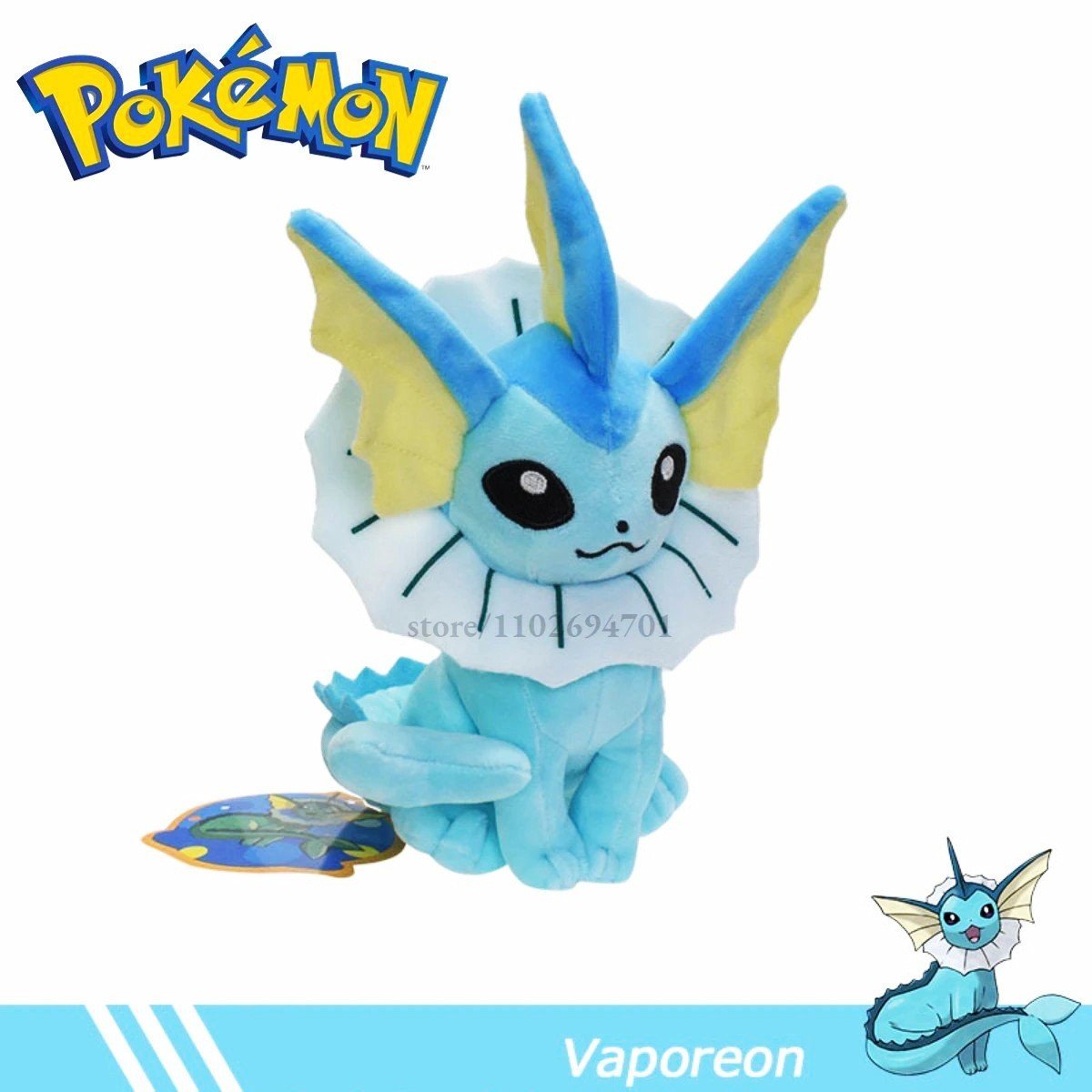 Gấu bông pokemon Eevee (eevui) Vaporeon hệ nước (20cm---&gt;30cm) nguyên tem nguyên tag xịn mịn đẹp hàng cao cấp, an toàn cho trẻ nhỏ