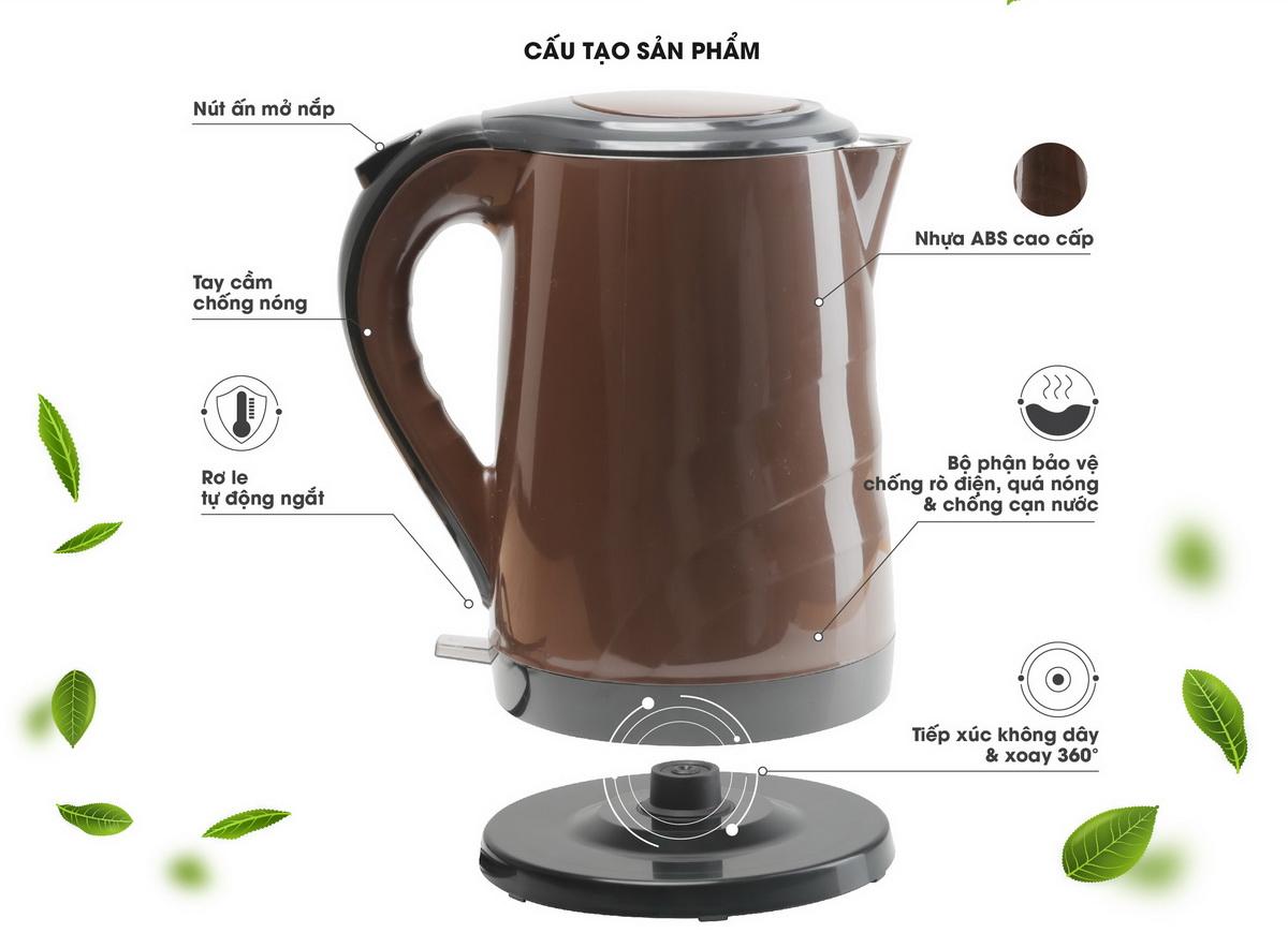 Ấm điện siêu tốc INOX 304 RẠNG ĐÔNG 1,7 lít RD – AST17P2- Hàng chính hãng