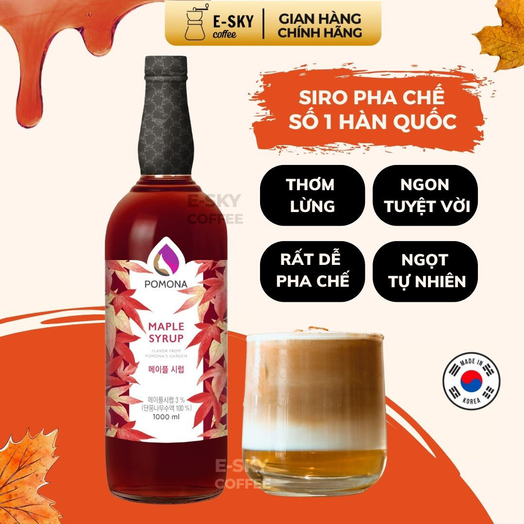 Siro Lá Phong Pomona Maple Syrup Nguyên Liệu Pha Chế Hàn Quốc Chai Thủy Tinh 1 lít