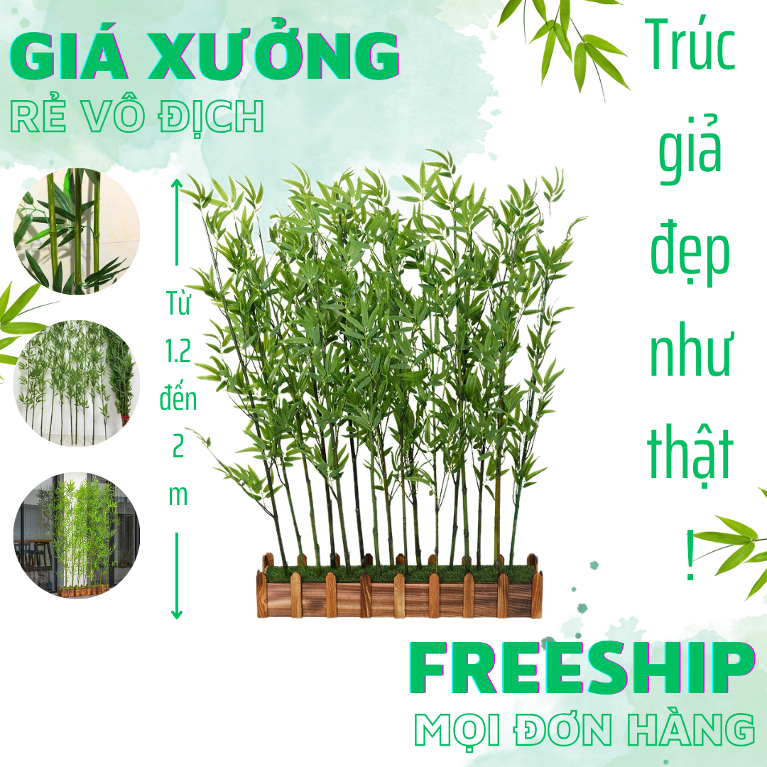 Set cây trúc giả nhiều lá loại 1, Dùng trang trí nhà ở, cửa hàng