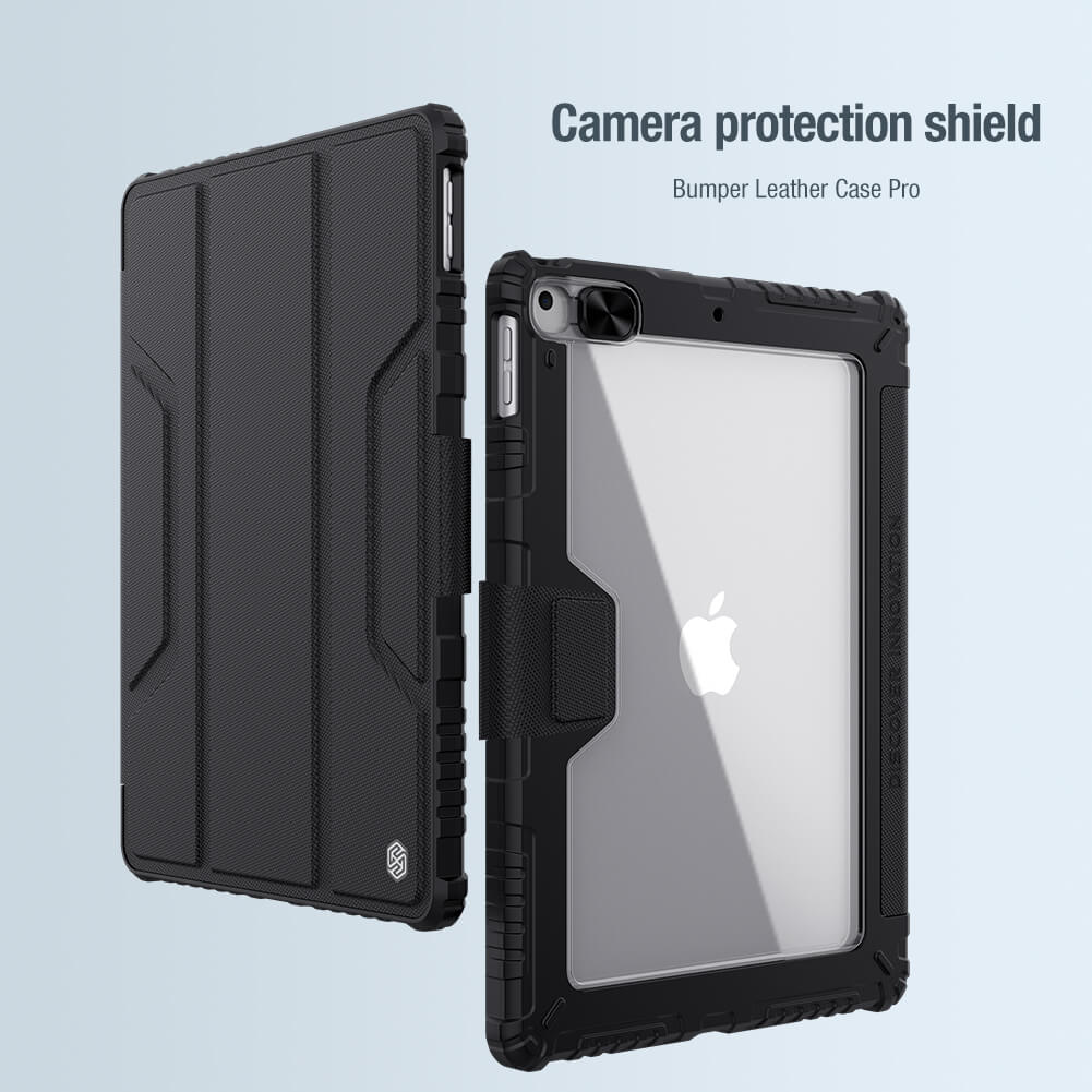 Bao da chống sốc bảo vệ camera cho iPad 10.2 / iPad 10.2 hiệu Nillkin Bumber Pro có ngăn đựng bút chống va đập, mặt lưng show Logo táo, cơ chế smartsleep, nắp bảo vệ Camera 1.1mm - hàng chính hãng