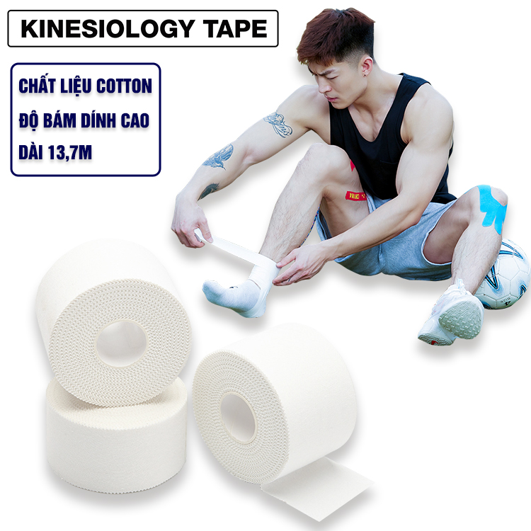 Băng Keo Thể Thao Cao Cấp Cotton Trắng KINESIOLOGY TAPE - VNS009 (13.7m), Băng Keo Thể Thao Cao Cấp Chuyên Dụng Bảo Vệ Khớp Cho Các Bộ Môn Thể Thao (Hàng Chính Hãng)