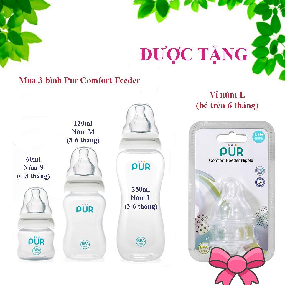 Combo 3 bình sữa Pur Comfort Feeder trọn gói 60ml, 120ml, 250ml - tặng vỉ núm L