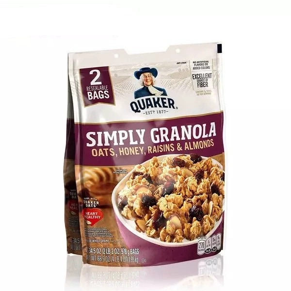 Ngũ Cốc Granola Mật Ong Hạnh Nhân Nho Khô Ăn Liền Yến Mạch Quaker Simply Granola Raisins Almonds 2lbs