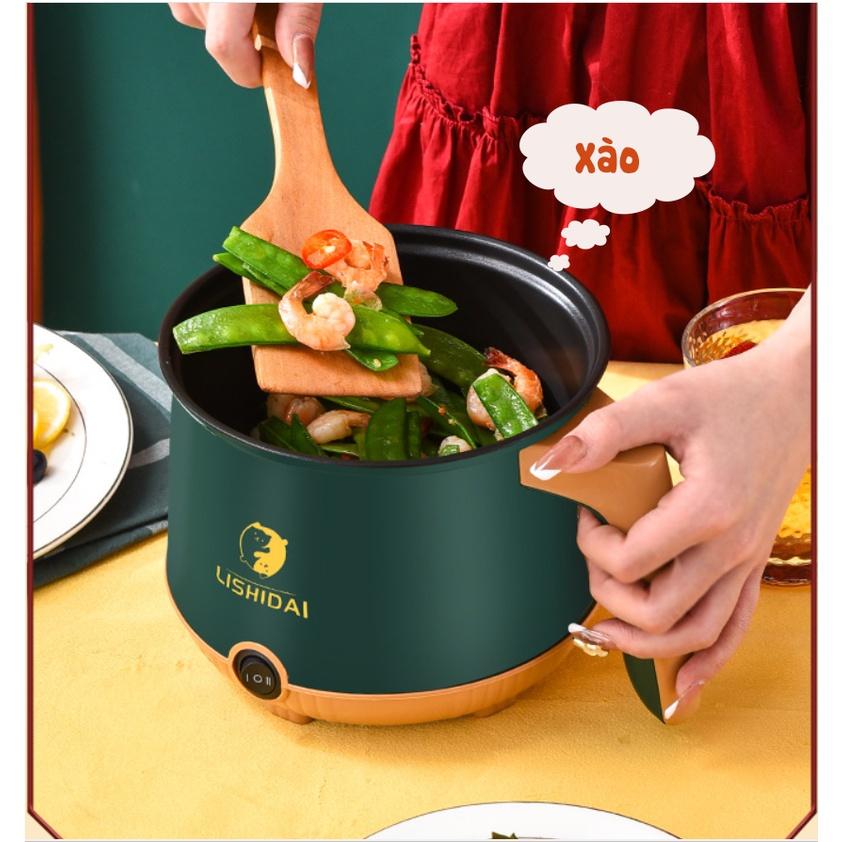 Ca nấu mì 1.8L SHANBAN đa năng có lồng hấp Inox Bếp lẩu điện nồi tráng men hấp, chiên, xào, lẩu, cháo, soup